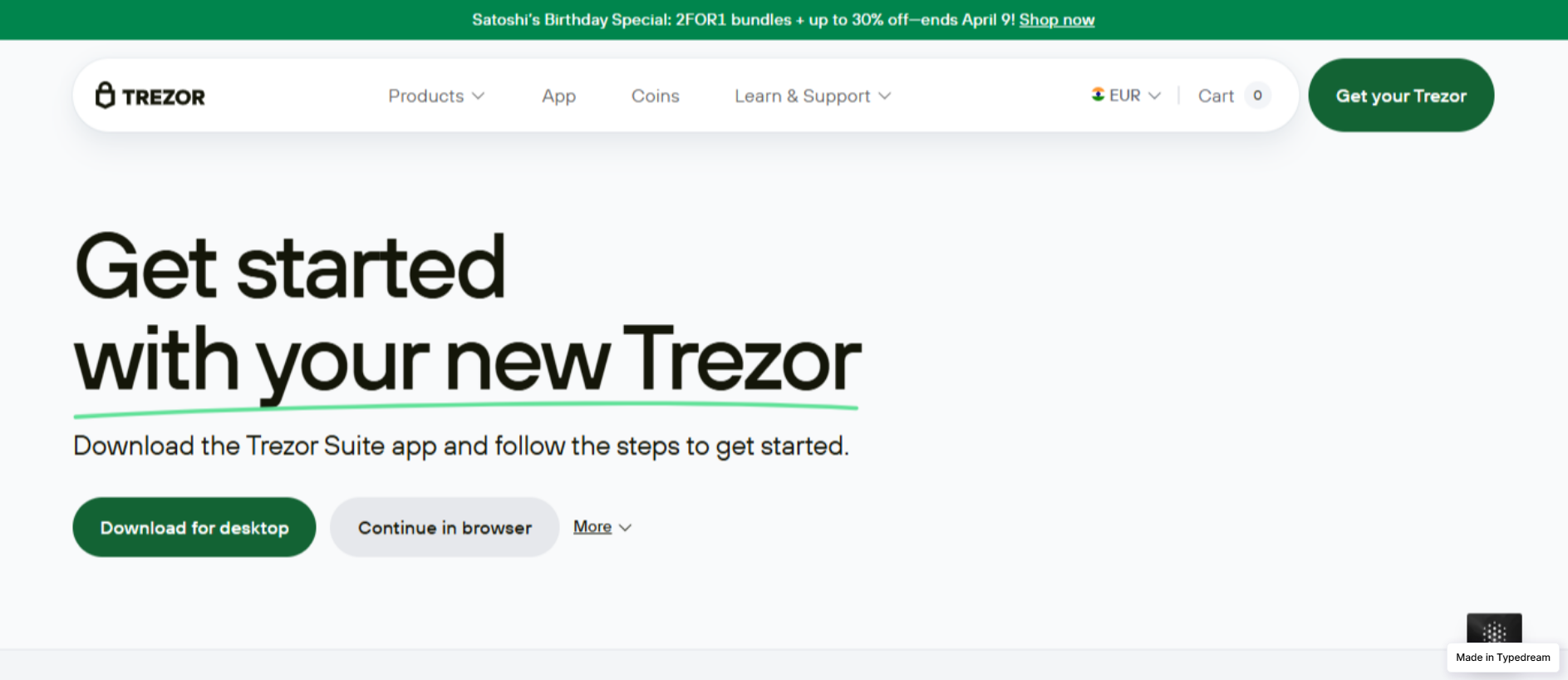 Screenshot of sso--login--trezor--io-auth.typedream.app