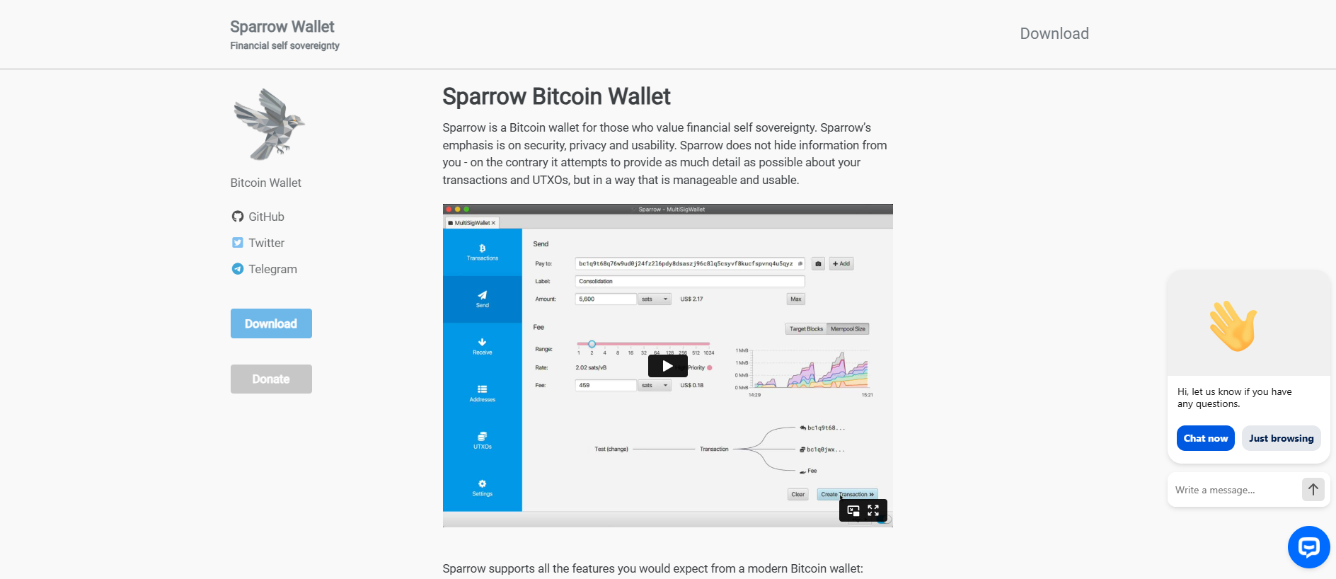 Stored capture of sparrowwallet.app