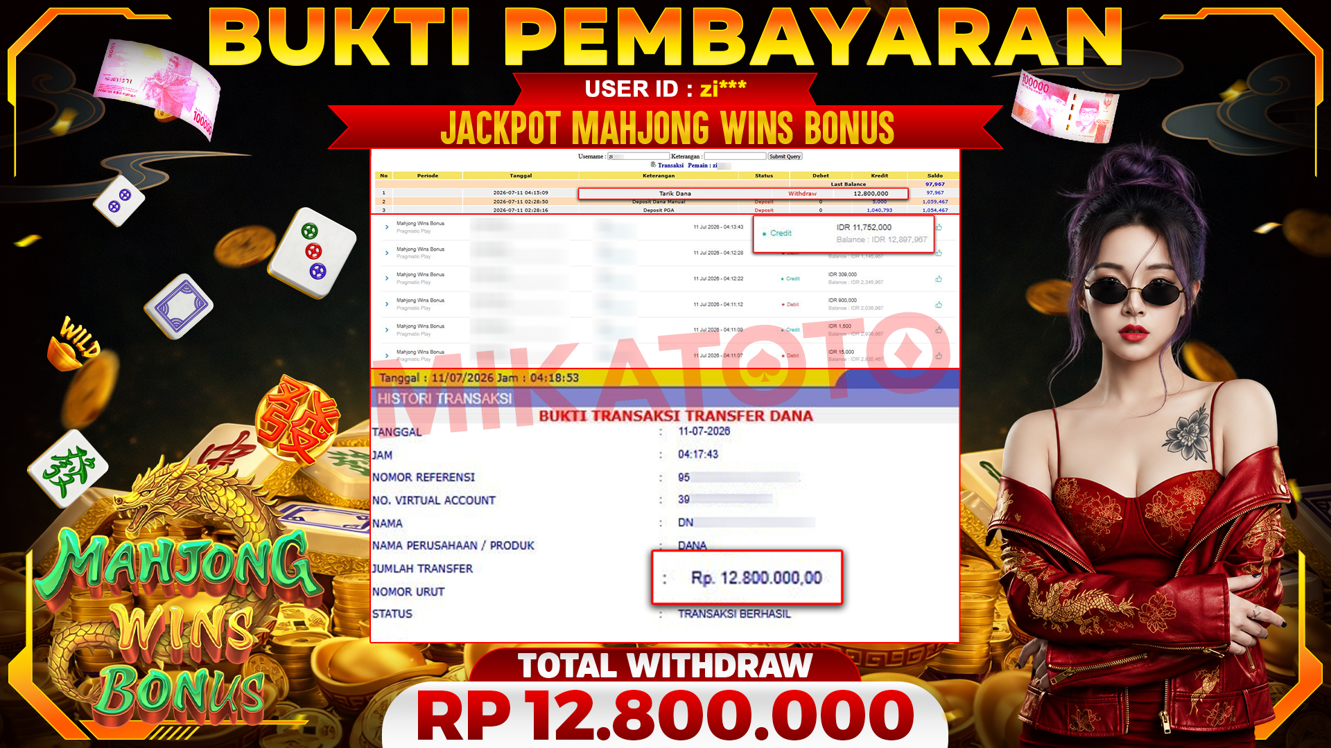 🏆 SELAMAT KEPADA PEMENANG JACKPOT DI Mahjong Wins Bonus - Pragmatic Play 12,800,000 🏆