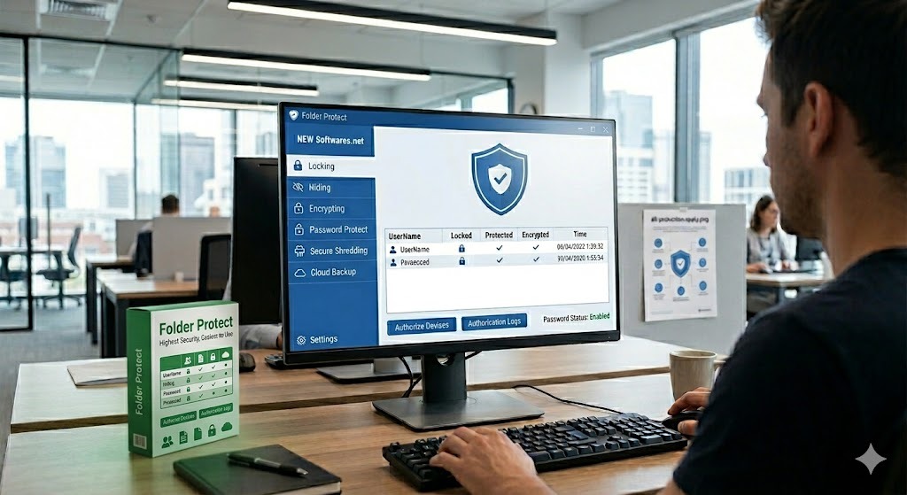 Shielded monitor illustration for private YouTube playback on laptop