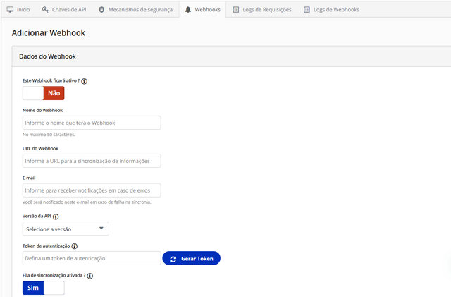 Token de webhook no painel Asaas