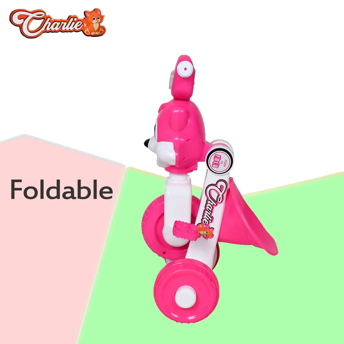 Fun Ride Tricycle For Kids With Music And Lights-Charlie Foldable Baby Tricycles-Trikes For Boys And Girls 18-36 Months-(Weight-Upto 18 Kg)|Pink - ToyMall Manjeri
