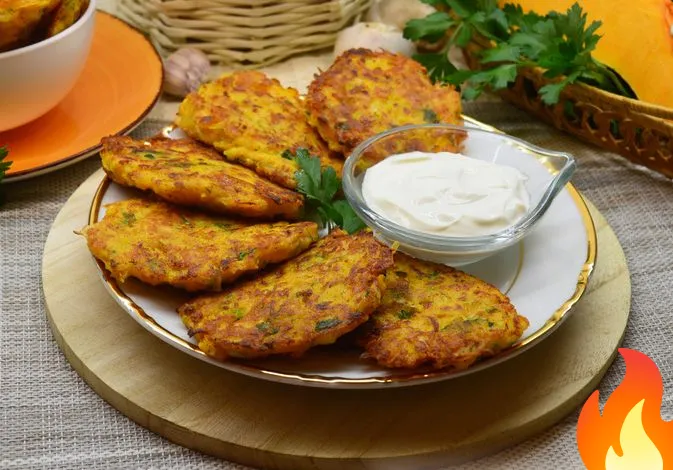 Постер Тыквенные драники с сыром, имбирём и чесноком