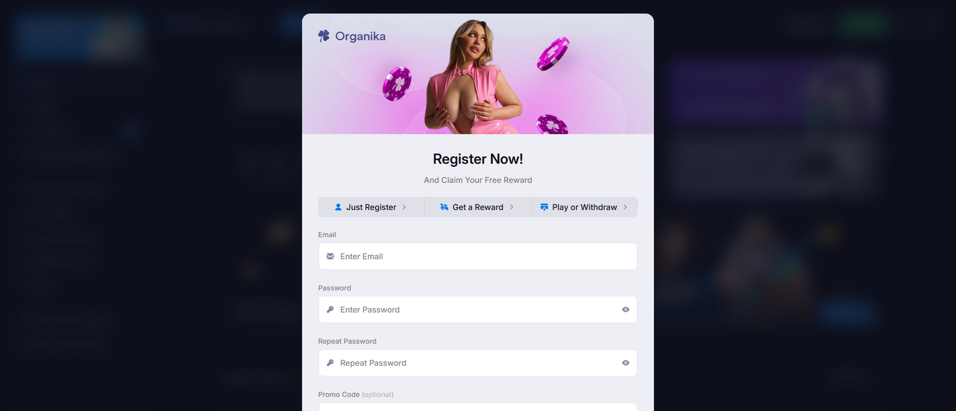 Forensic screenshot of organika.club showing the phishing page layout