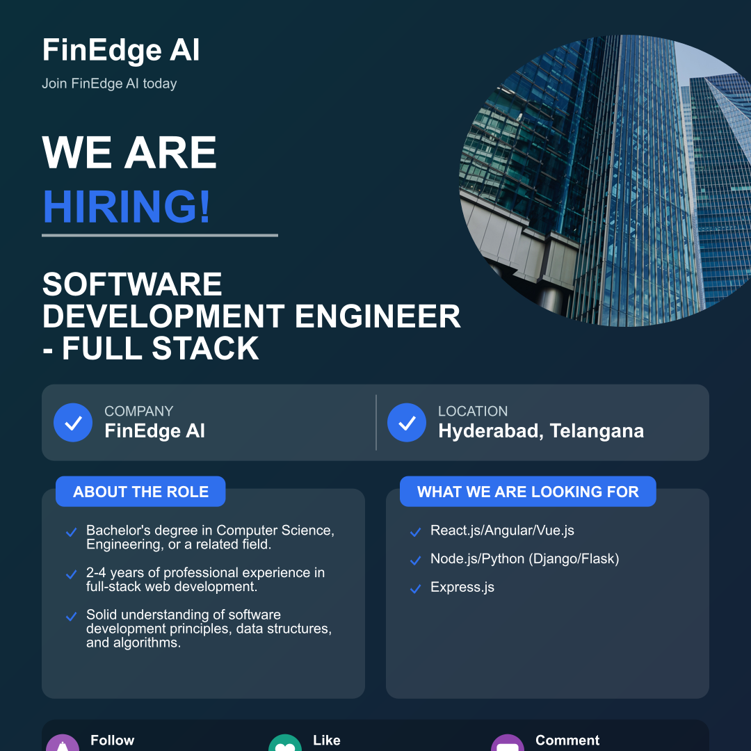 FinEdge AI Recruitment for Software Development Engineer - Full Stack | Check Details