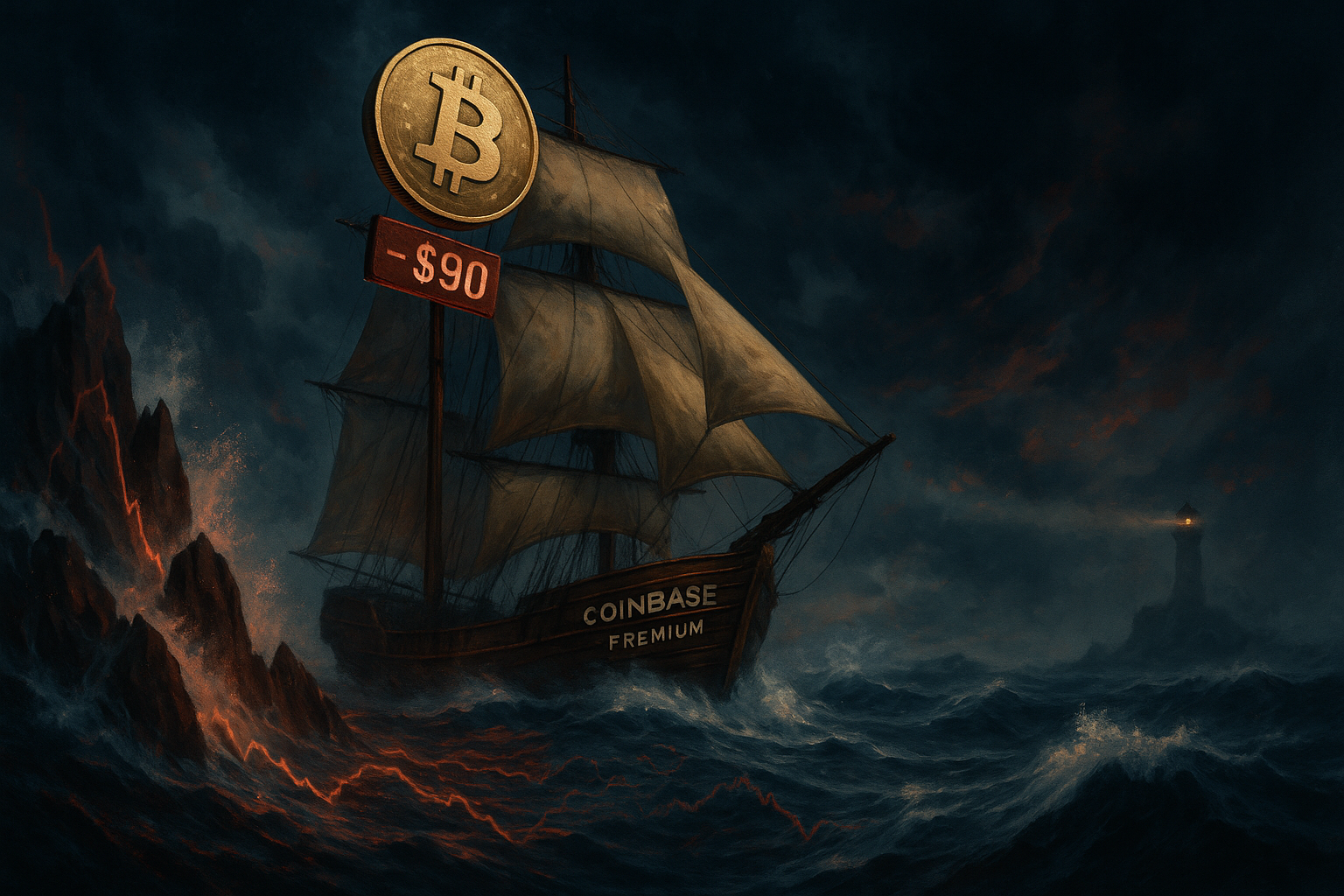 Visual representation of the Coinbase premium gap dropping to negative levels, indicating shifts in Bitcoin market dynamics
