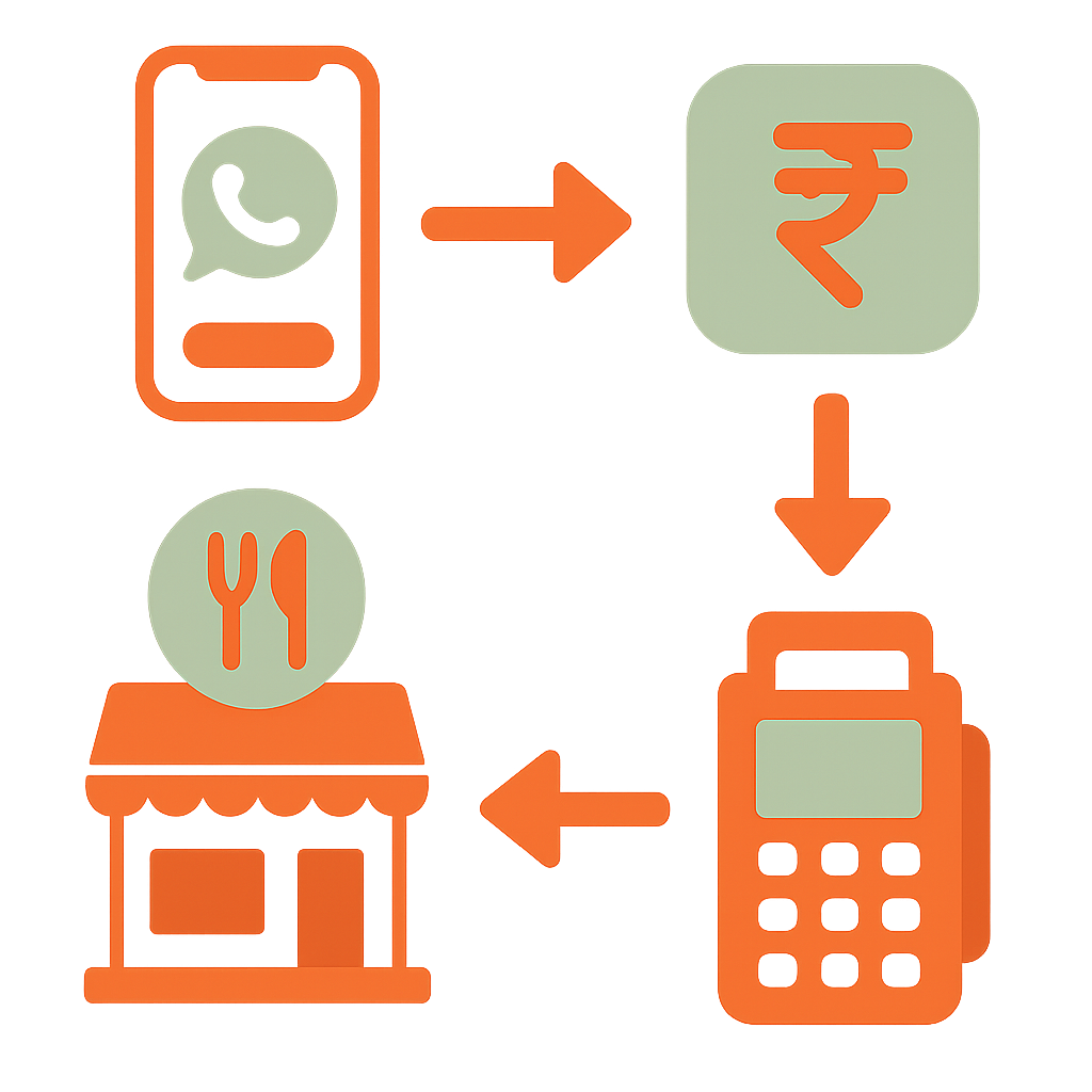 Flowchart of WhatsApp payment link integration with Indian payment gateways