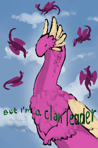 The posted for But I’m a Clan Leader shows a pink coatl in the center and several dragons in the background in various stages of flips.