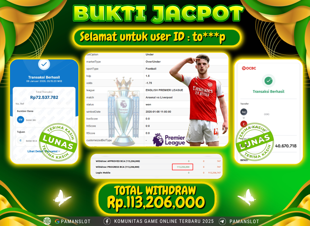 PAMANSLOT JACKPOT Game SBO Sportsbook-SportsBook Rp.113,206,000- LUNAS