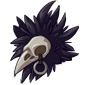 Corvid skull with feathers, facing left
