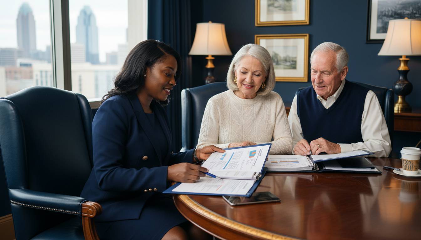 A Charlotte insurance agent meeting with a senior couple.