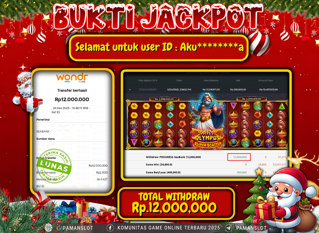 PAMANSLOT JACKPOT Game Gates of Olympus Super Scatter Rp.12,000,000- LUNAS