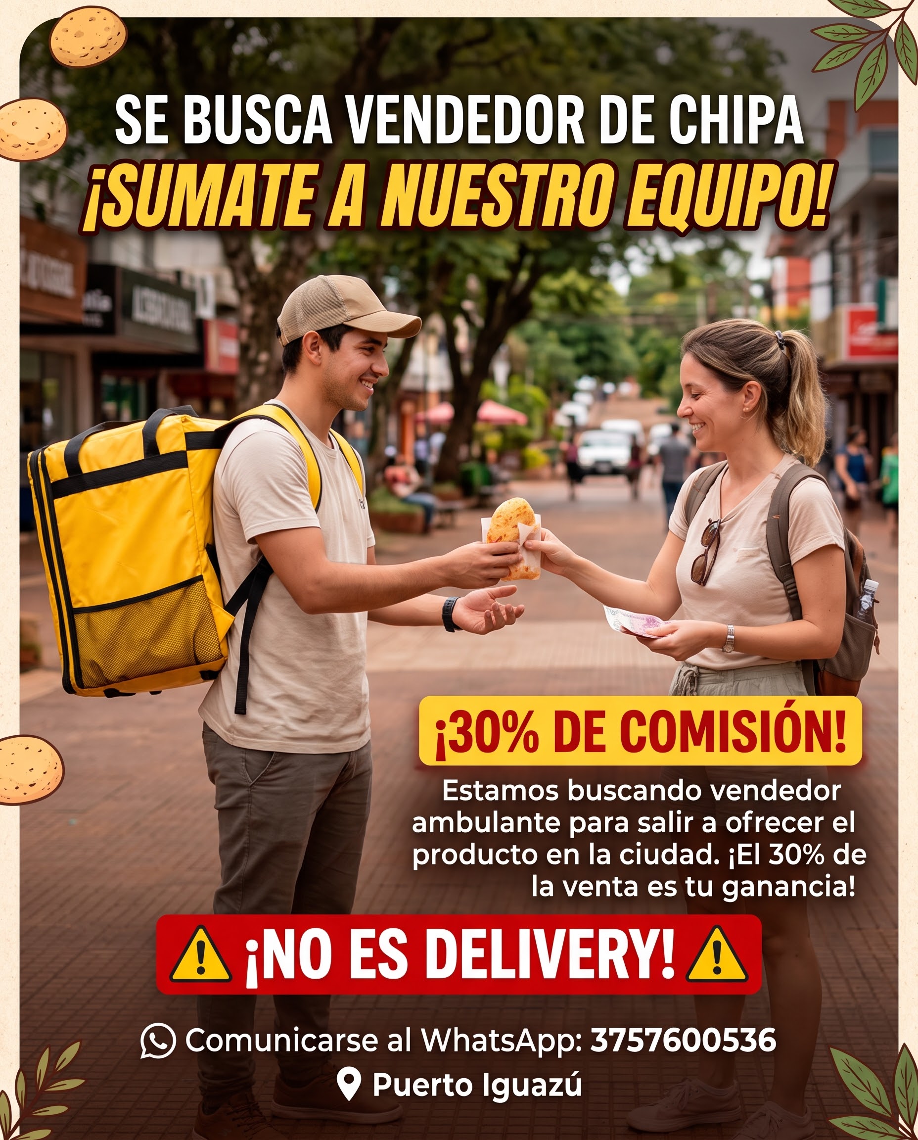 Se Busca Vendedor de Chipa En Puerto Iguazú