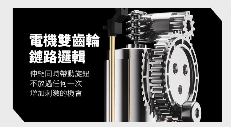 EasyLive NO8 智能電動飛機杯電機雙齒輪鏈路邏輯結構，伸縮同時帶動旋鈕，增加刺激體驗的精密機械內部設計展示