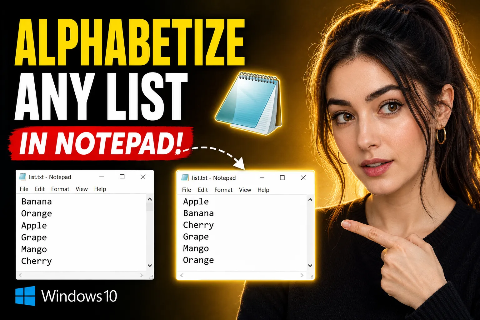 How to Alphabetize a List in Notepad Windows 10