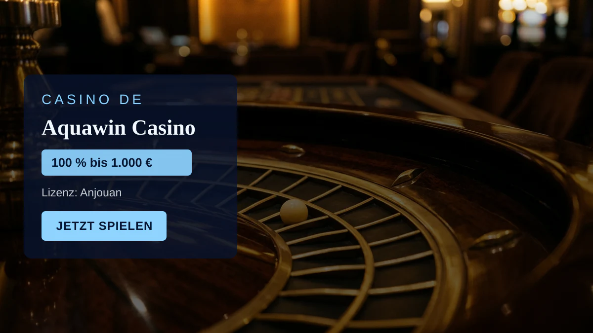 Aquawin Casino — Willkommensbonus 100 % bis 1.000 € + 300 FS, Zahlungen: Visa, Skrill, Neteller, Sofort, Revolut