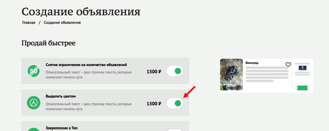 Подключить услугу `Выделение`