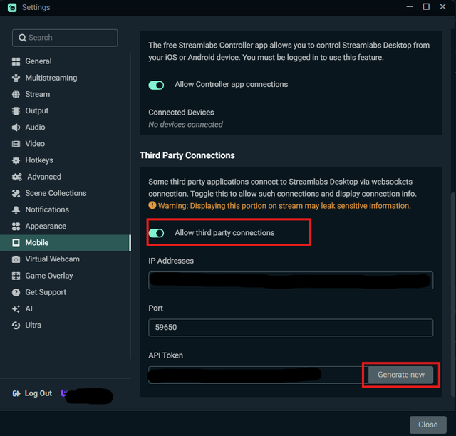 Streamlabs API token