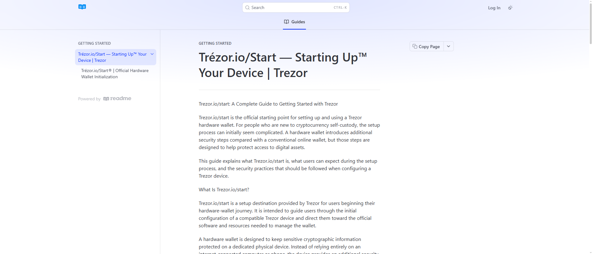 Stored capture of started-iotrezor.readme.io