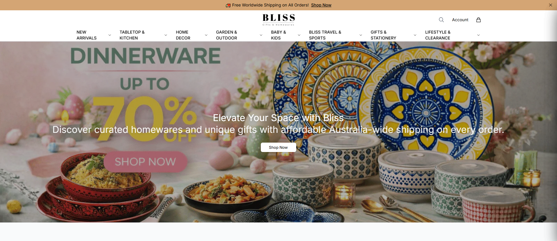Stored capture of blissgiftshomewaresonline.shop