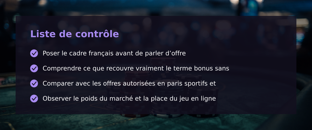 Vérifier le bonus sans depot casino france sous le regard de la loi — Liste de contrôle