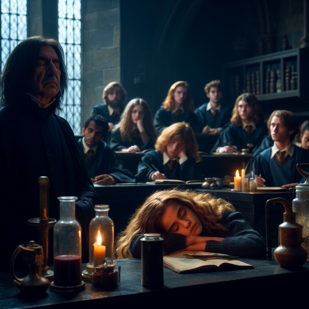 Hermione Granger sleeping during potions lesson