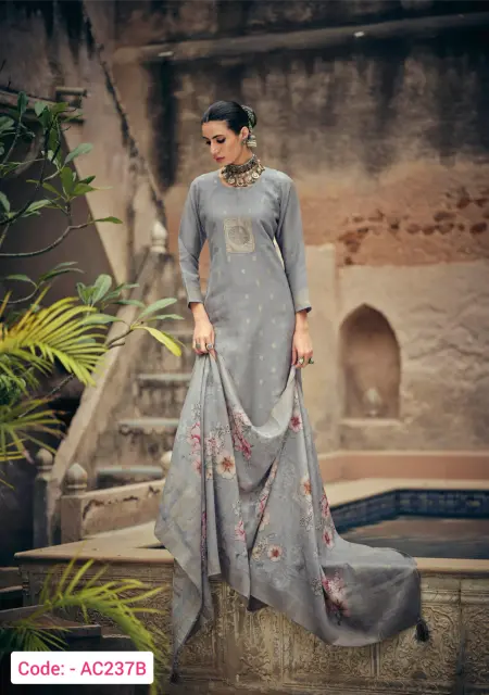 Grey color cotton silk suit