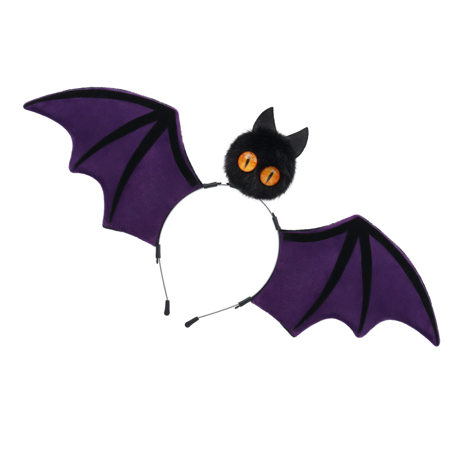 Purple Halloween Bat Wing Headband with Furry Ears and Orange Eyes - Velvet Costume Accessory for Cosplay, Parties, and Themed Events