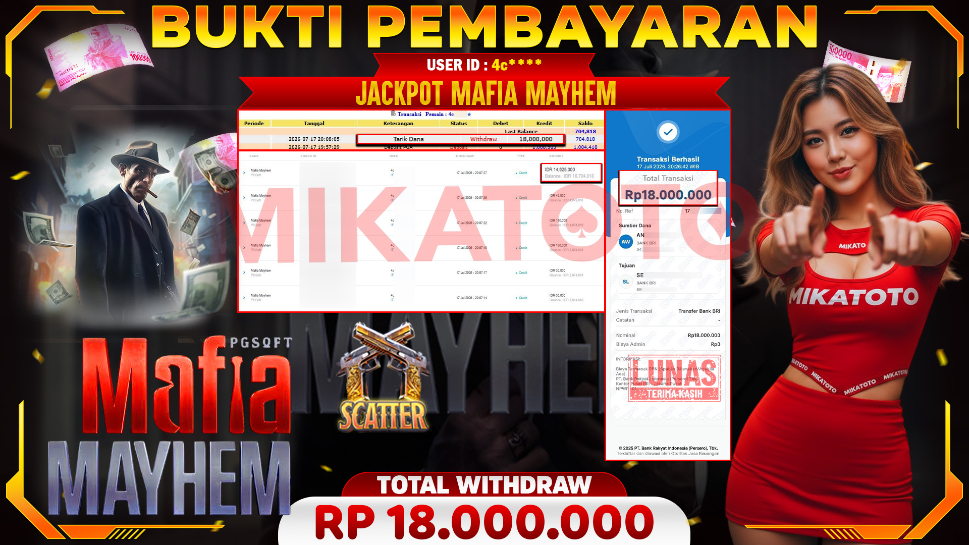 🏆 SELAMAT KEPADA PEMENANG JACKPOT DI Mafia Mayhem - PGSoft 18,000,000🏆