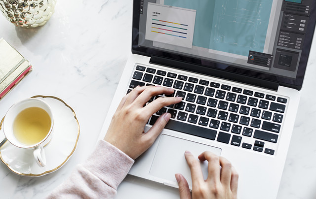 person using laptop