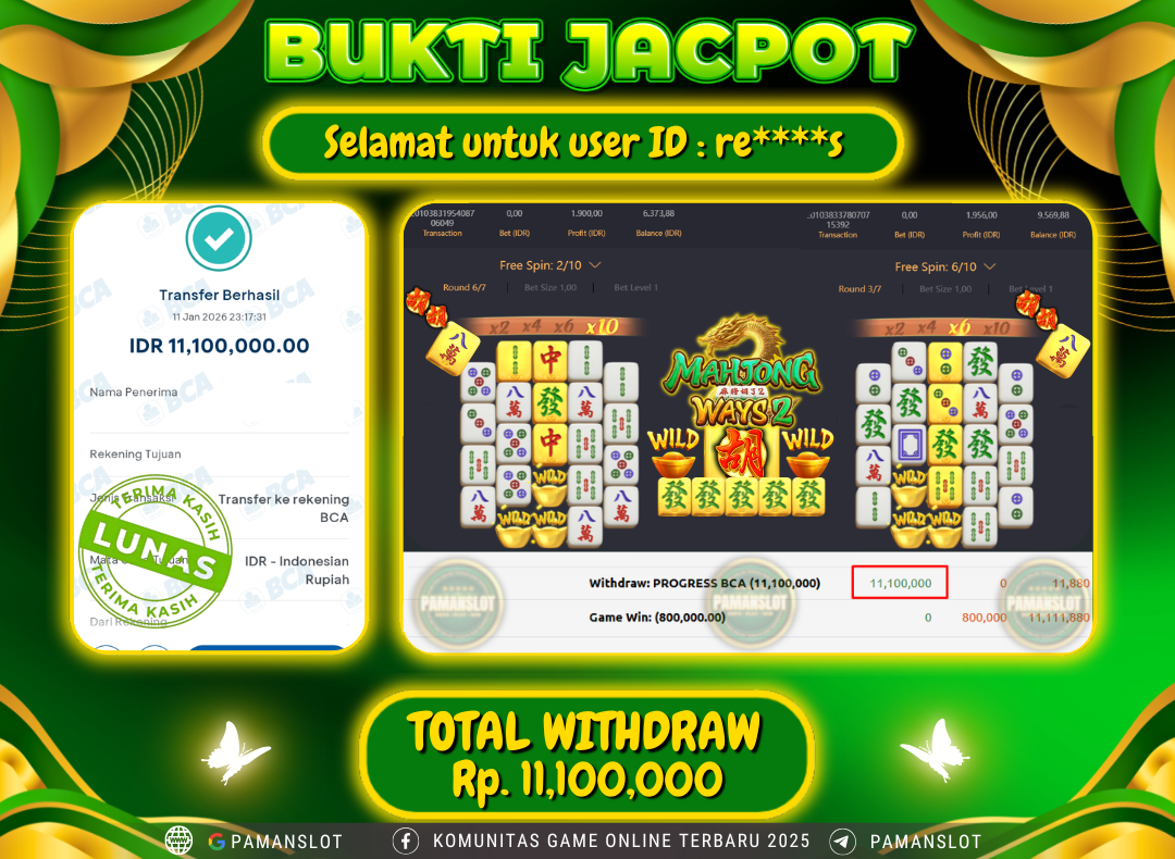 PAMANSLOT JACKPOT Game PG - Mahjong Ways 2 Rp.11,100,000- LUNAS