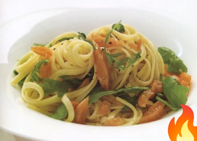 Постер Тальятелле с лососем и рукколой