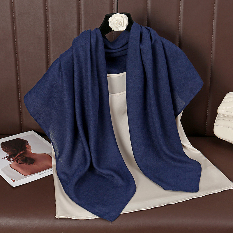 Dark blue 90 x 90cm Women Solid Colour Square Scarf - Lightweight Polyester Head Scarf and Shawl Wrap, Soft Casual Neck Scarf for Travel, Hair Styling and Everyday Layering