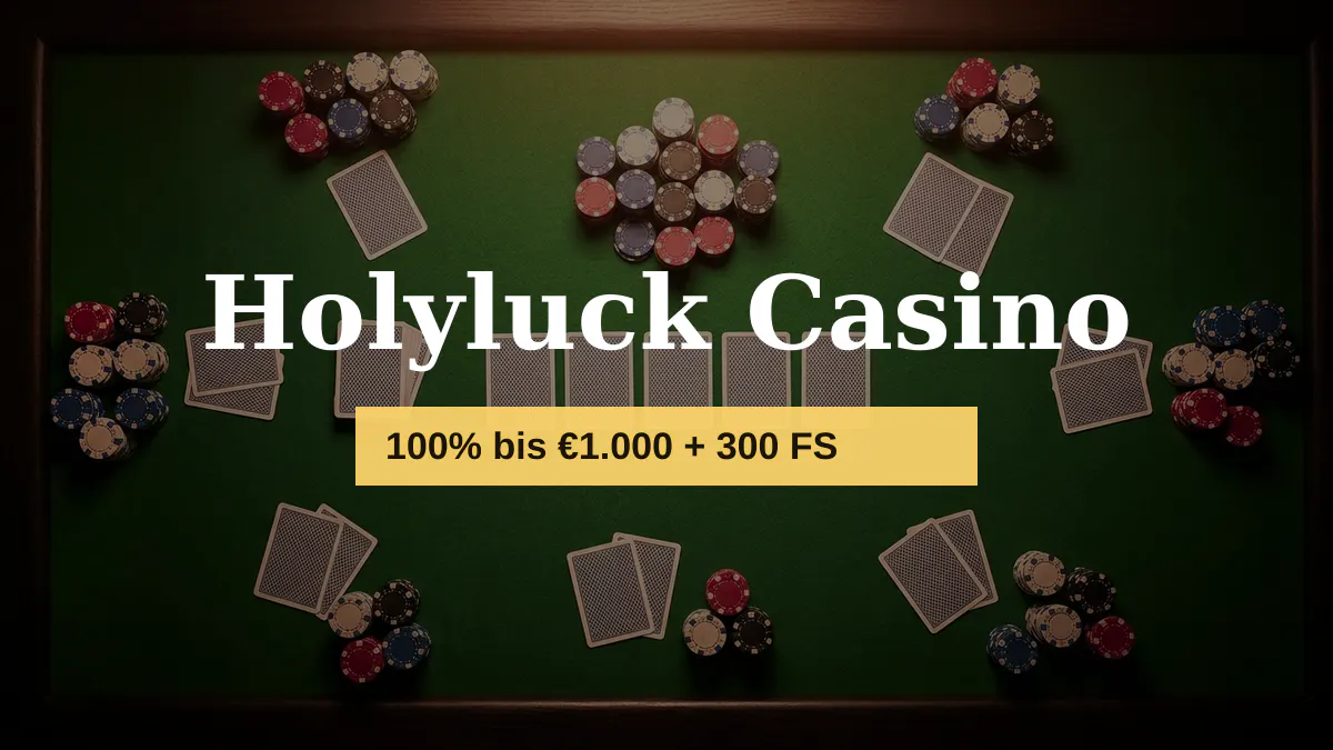 Holyluck Casino — Willkommensbonus 100% bis €1.000 + 300 FS, Zahlungen: Visa, Mastercard, Sofort, Apple Pay, Google Pay Holyluck Casino — Willkommensbonus 100% bis €1.000 + 300 FS, Zahlungen: Visa, Mastercard, Sofort, Apple Pay, Google Pay