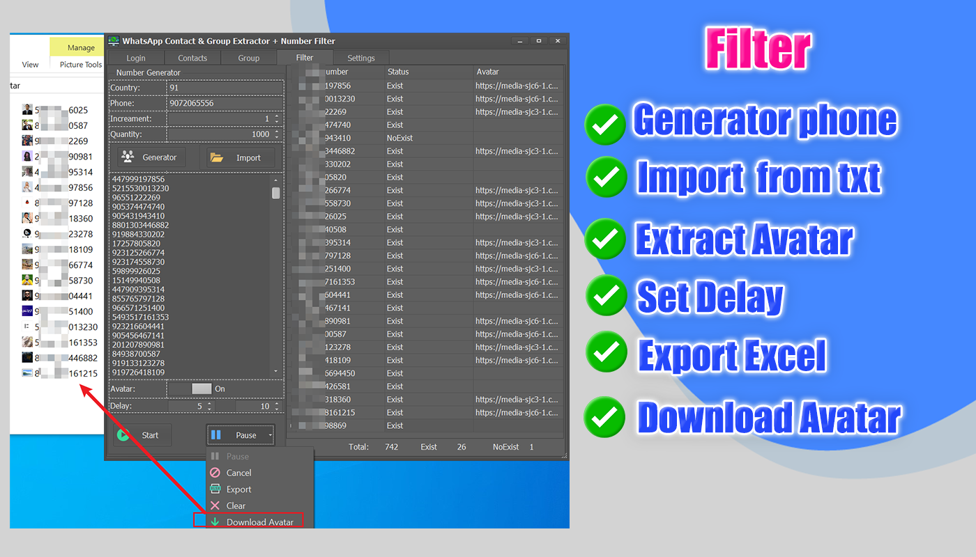 WhatsApp Contact & Group Extractor + Number Filter