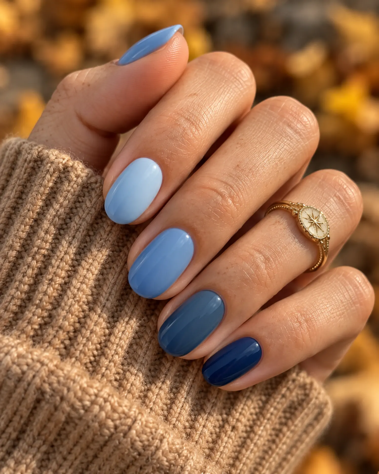 Powder Blue to Slate Blue Tonal Mix manicure inspiration for blue nail ideas