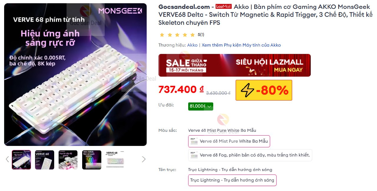 Akko | Bàn phím cơ Gaming AKKO MonsGeek VERVE68 Delta - Switch Từ Magnetic & Rapid Trigger, 3 Chế Độ, Thiết kế Skeleton chuyên FPS