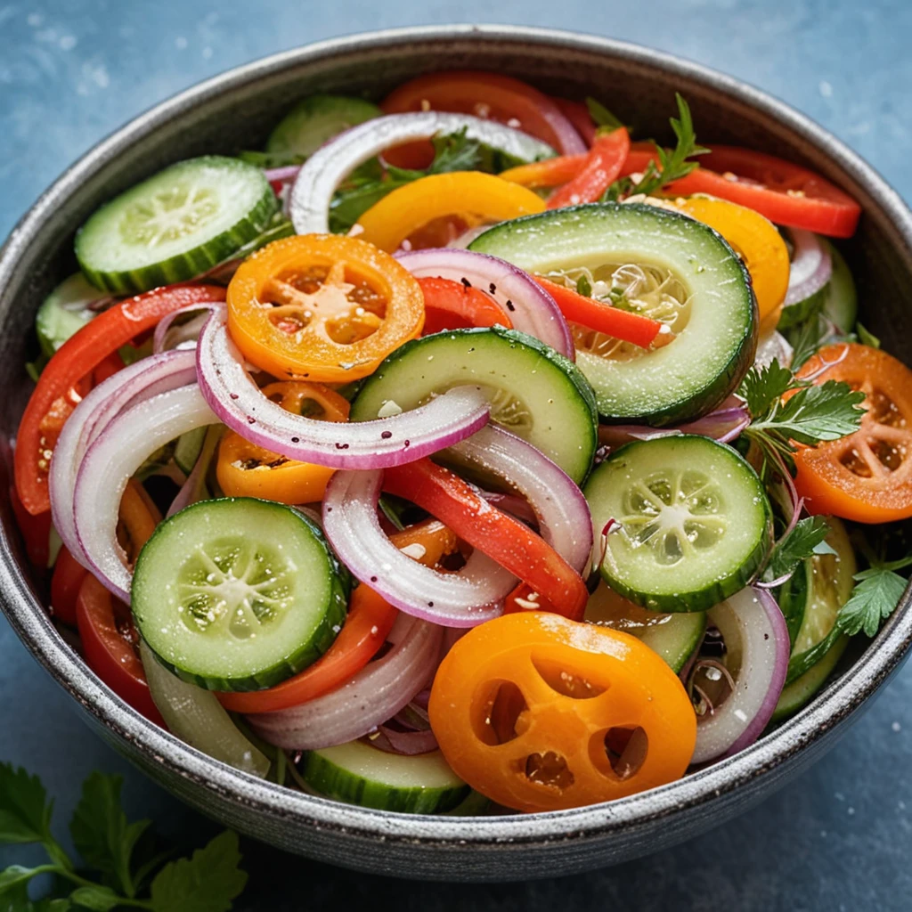 Refreshing Pickled Cucumber, Onion, and Bell Pepper Salad