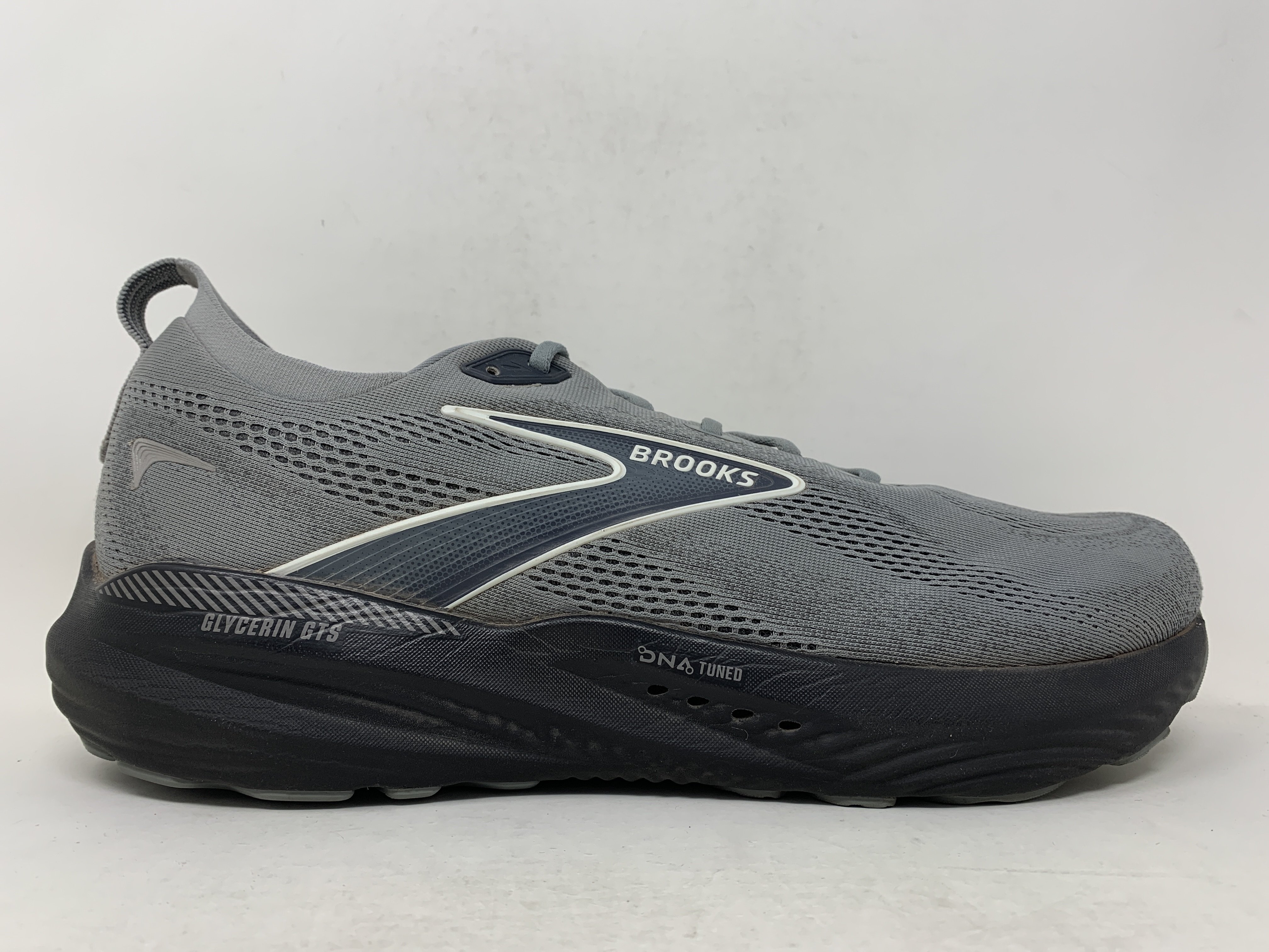 Men's Brooks Glycerin GTS 22, Primer Gray/Ebony/Bluewash, 15 4E