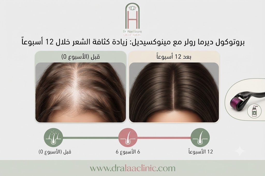 نتائج الديرما رولر قبل وبعد على كثافة الشعر وفروة الرأس