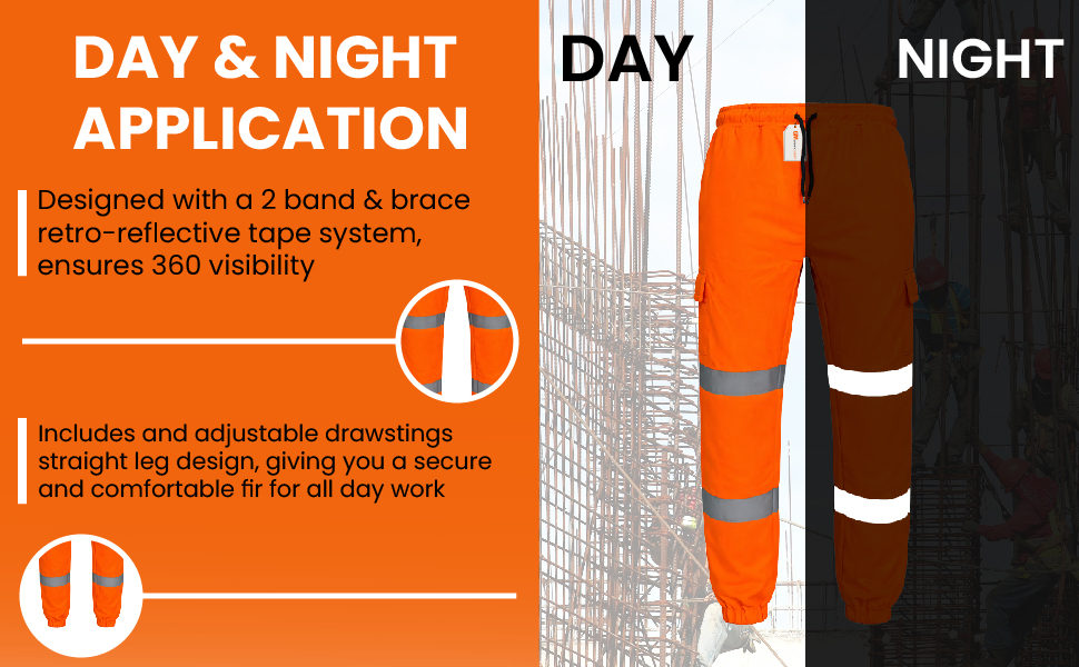 Hi-vis cargo joggers reflective night demonstration