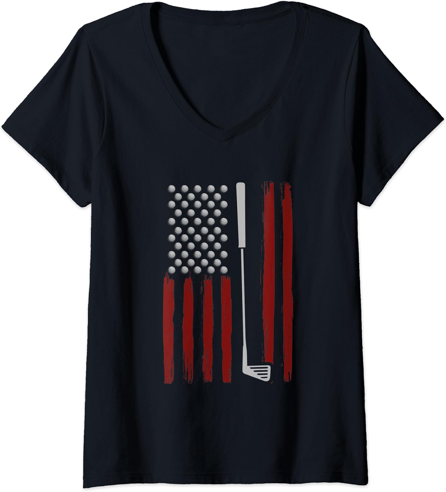 Retro American Flag Golf Lover Sports Gift Ladies’ V-Neck Tshirt