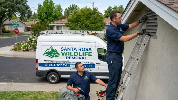 Professional wildlife removal technician at work in Santa Rosa
