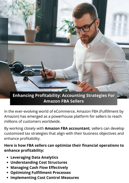 Enhancing profitability for Amazon FBA sellers requires a multifaceted approach that integrates strategic accounting practices into every aspect of the business. By understanding cost structures, implementing cost control measures, leveraging data analytics, optimizing fulfillment processes, managing cash flow effectively, embracing tax optimization, sellers can unlock new levels of profitability and achieve sustainable growth in the competitive landscape of eCommerce. To know more visit here https://www.esenshi.com/amazon-fba-accounting-services