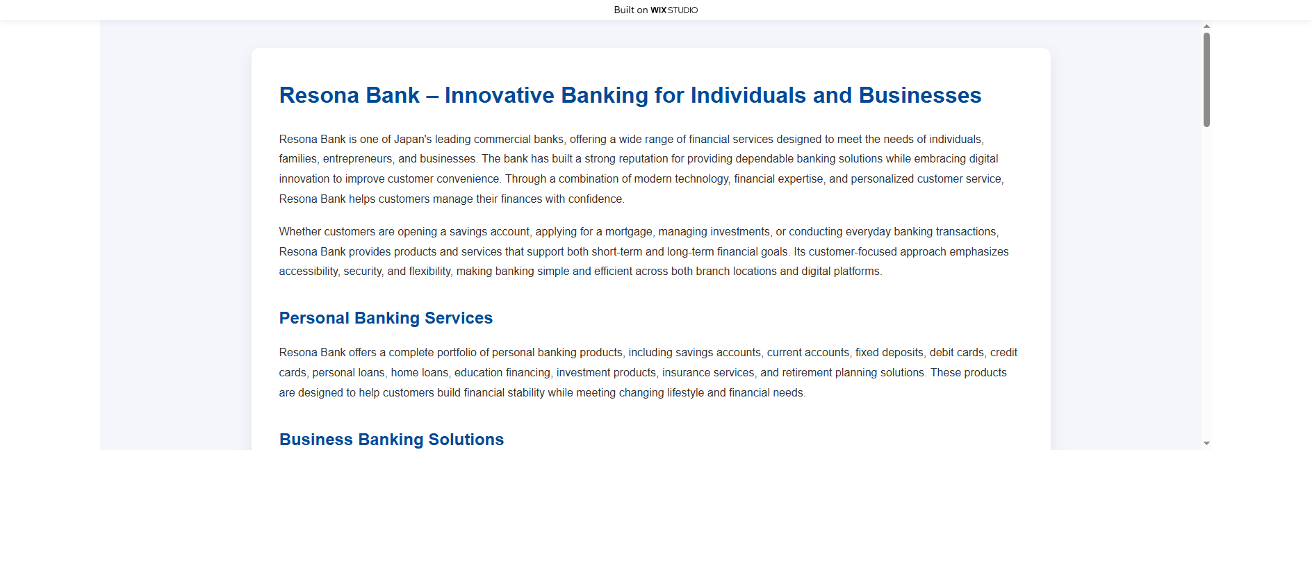 Forensic screenshot of new-resonabank.wixstudio.com showing the phishing page layout