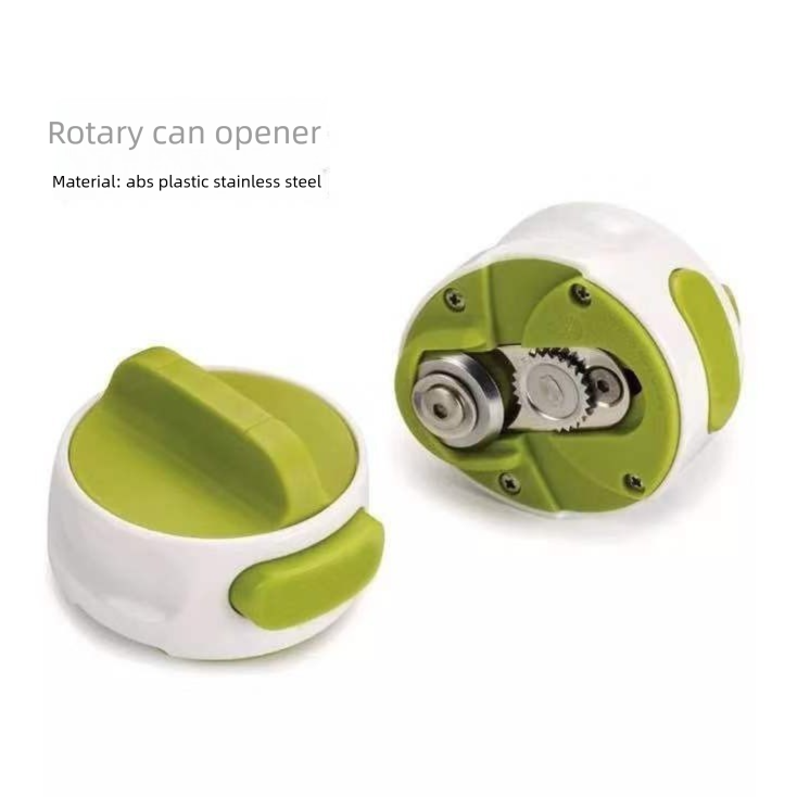 Green Manual Rotary Can Opener - Compact ABS Plastic & Stainless Steel - Smooth Edge Cutting, Easy Twist Operation, Space Saving Kitchen Gadget for Home and Travel