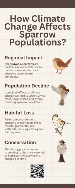 Climate change impacts Pennsylvania sparrows by altering their habitats, food availability, and migration patterns. Warmer winters and unpredictable weather can affect breeding success and survival rates. Changes in plant and insect populations may reduce essential food sources. Monitoring Pennsylvania sparrows helps track these shifts, supporting conservation efforts to ensure their populations remain stable despite a changing climate. To know more visit here https://wildbirdguide.com/local-birds/american-tree-sparrow/