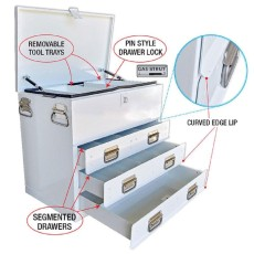 HD Ute Toolbox, 3 Drawer, 74x43x58 inches, White
