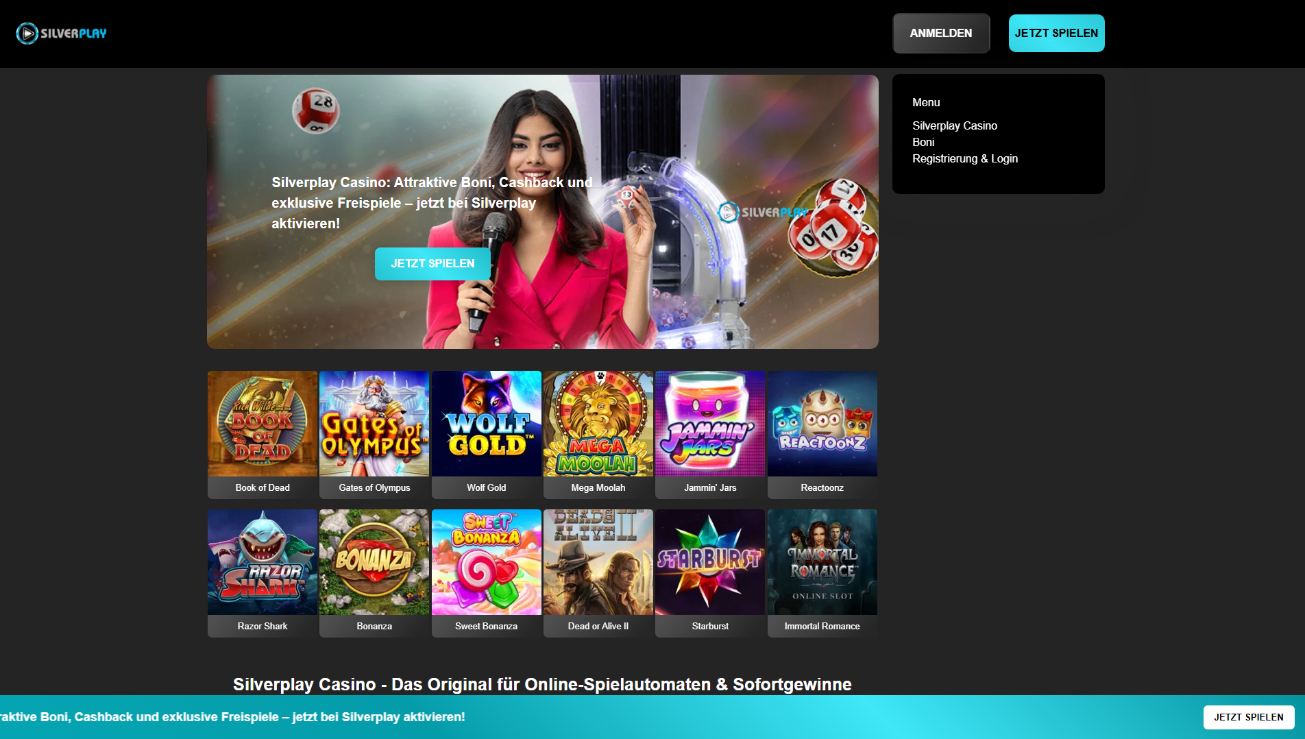 Forensic screenshot of silverplay-casino.info showing the phishing page layout