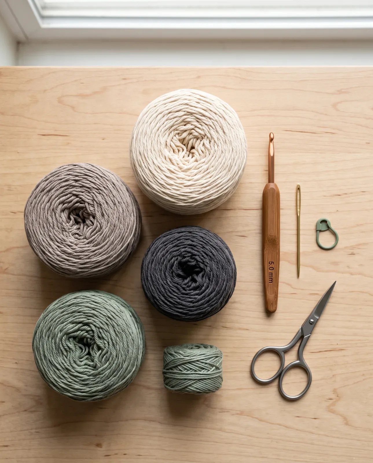 Modern Granny Square Tote crochet materials and tools